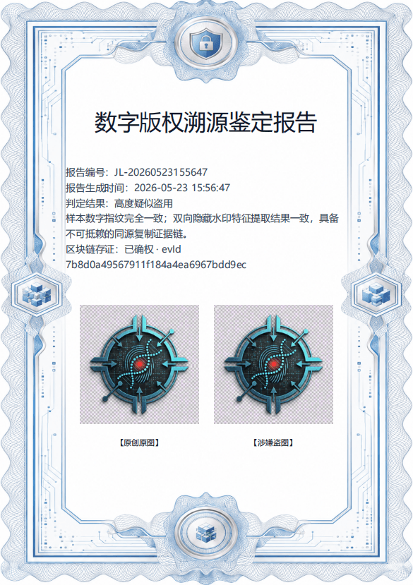 溯源猎手数字版权鉴定报告样例第 1 页：封面与权属声明