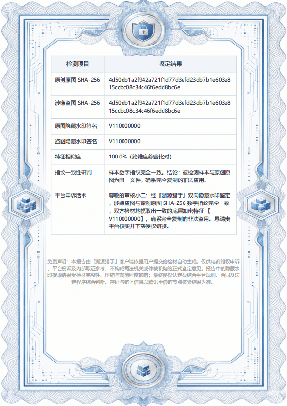 溯源猎手数字版权鉴定报告样例第 2 页：区块链存证与哈希指纹